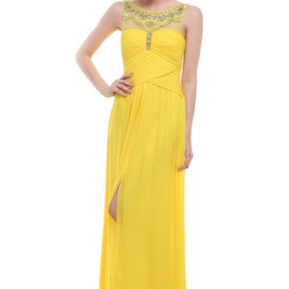 BCBGMaxAzria “Harlo” Chiffon Evening Gown - Bright Yellow / Size 4
